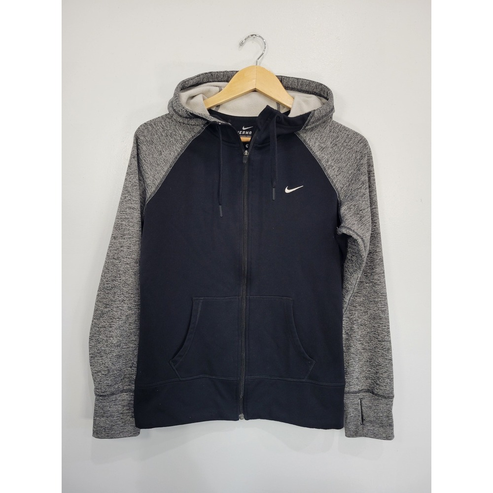 Nike Therma-FIT Full Zip Hoodie Medium Black Gray Raglan Thumbhole Jacket